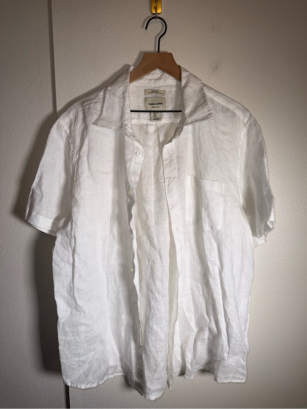 THOM AARON 100% Linen Lightweight Resort Wear White Summer Button-Up Shirt XL